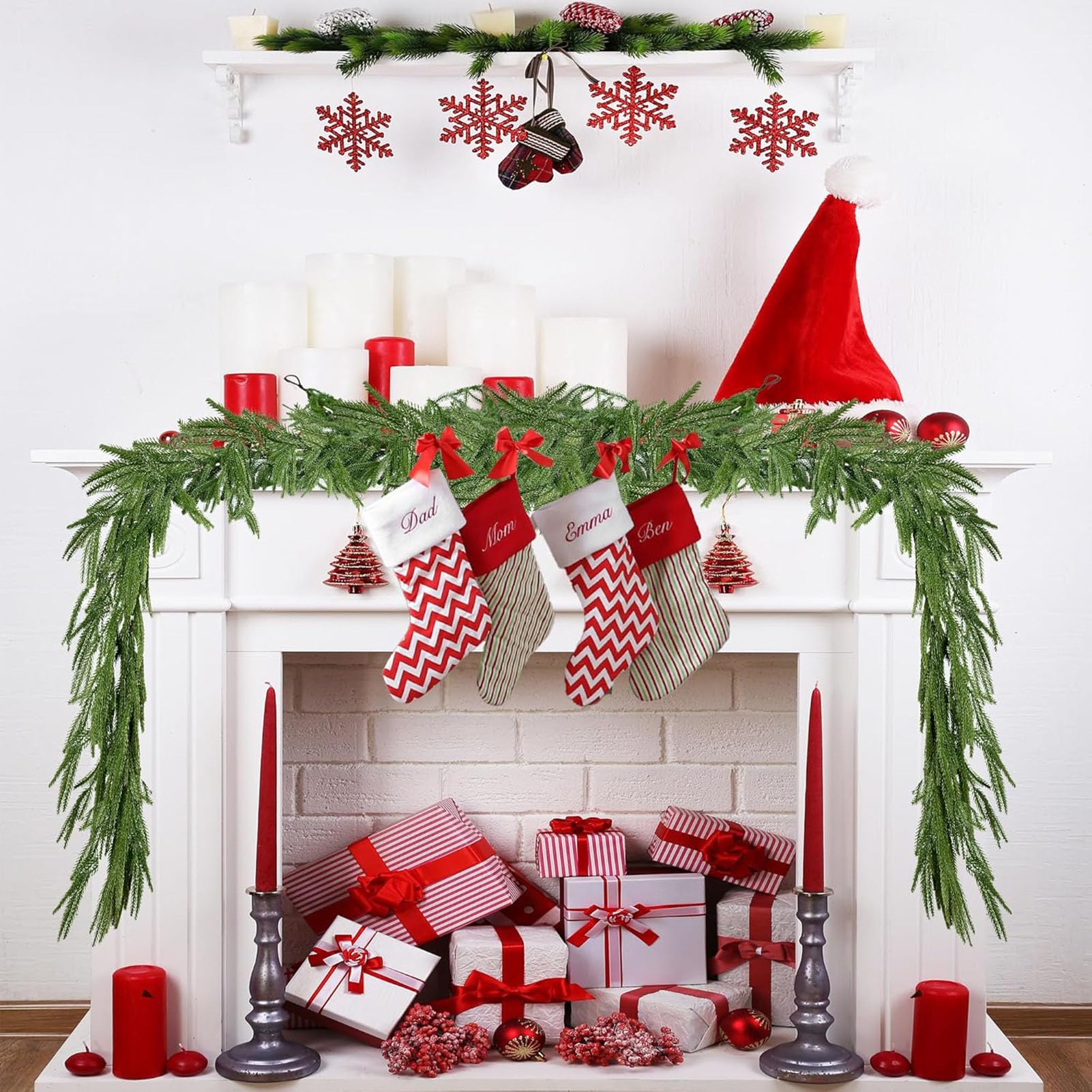 2pcs Guirlandes Noel 1.8m Guirlande de Norfolk Artificiel Guirlande Sapin Vert Artificiel Decoration Noël pour Intérieur Cheminée Escalier Extérieur Décorations de Noel