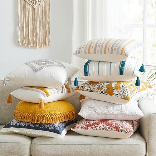 Miniatura 3 de Indigo Ink Pillow Brand, 20" redondo, copetudo, medallón con borlas