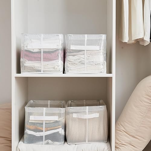 Miniatura 7 de Cestas de almacenamiento grandes transparentes para estantes, contenedores de almacenamiento plegables con asas para ropa, sábanas, libros  Cestas