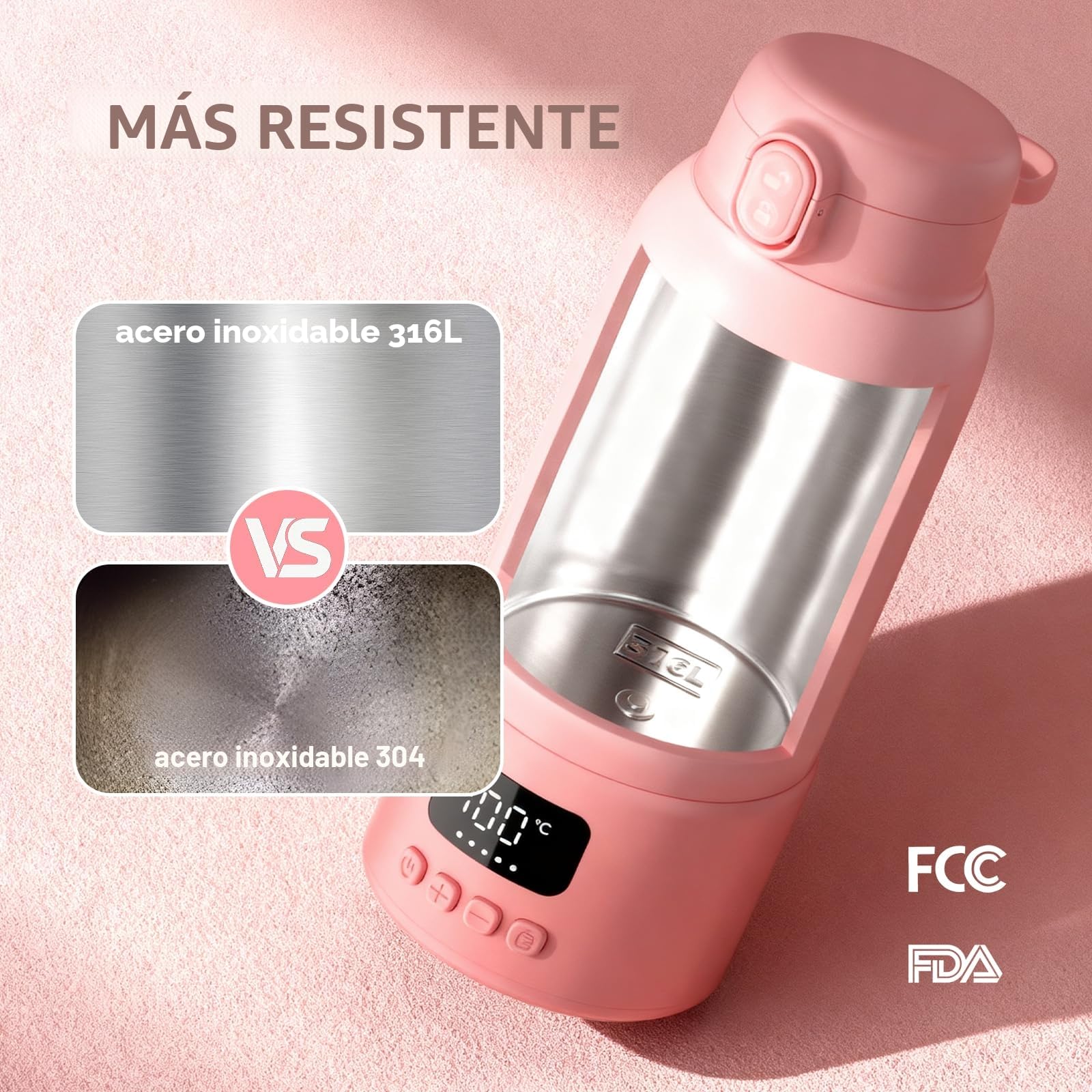 500ml Calienta Biberones Portatil para Viaje: Calentador Rápido de Leche Materna y Agua para Bebés, Calentamiento Aquecedor con Batería Contenedor Interior de 316L Acero Inoxidable