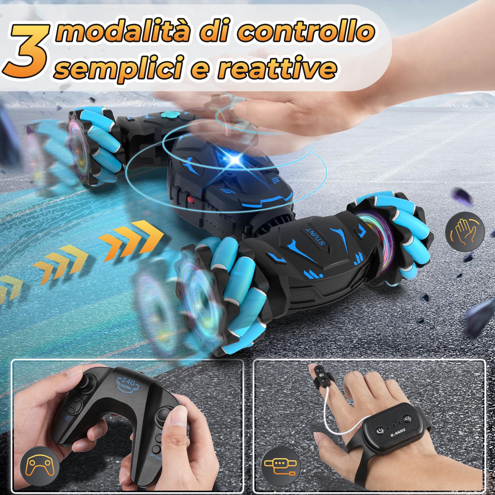 Pristar Coche Teledirigido Coche RC con Luz y Spray Coche Radiocontrol 4x4 2,4 GHz RC Drift Car Rotación 360° Coche Teledirigido con la Mano Carro Regalo Niñas Niños Niños de 4 5 6 8 9 10 Años