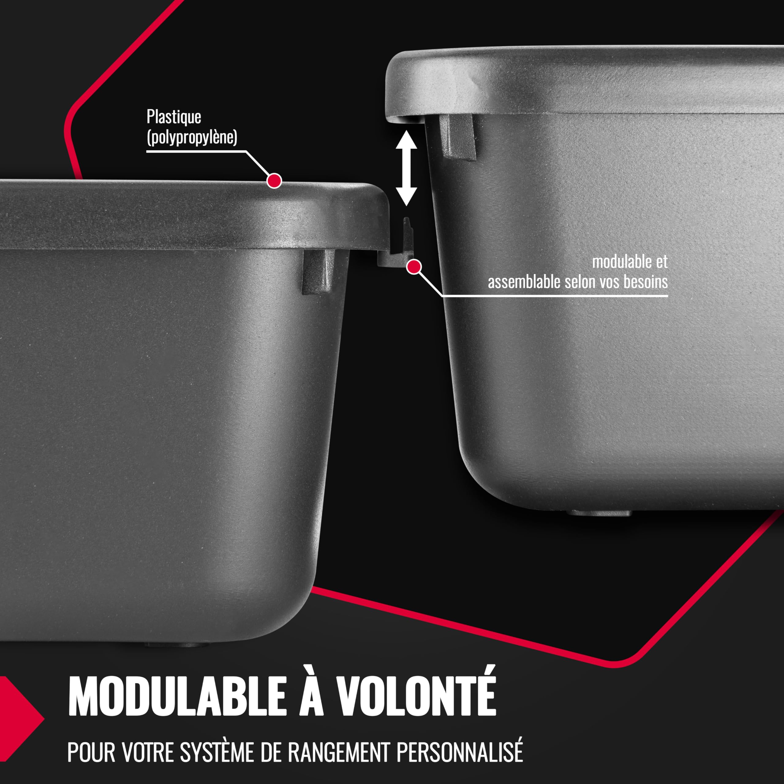POPPSTAR 69x Organisateur de tiroirs pour atelier - Bureau, 5 tailles différentes, plastique, noir
