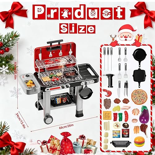 Miniatura 2 de Parrilla de cocina para niños, parrilla de barbacoa para niños, juego de cocina con sonido y humo, juego de parrilla de juguete para niños, delantal