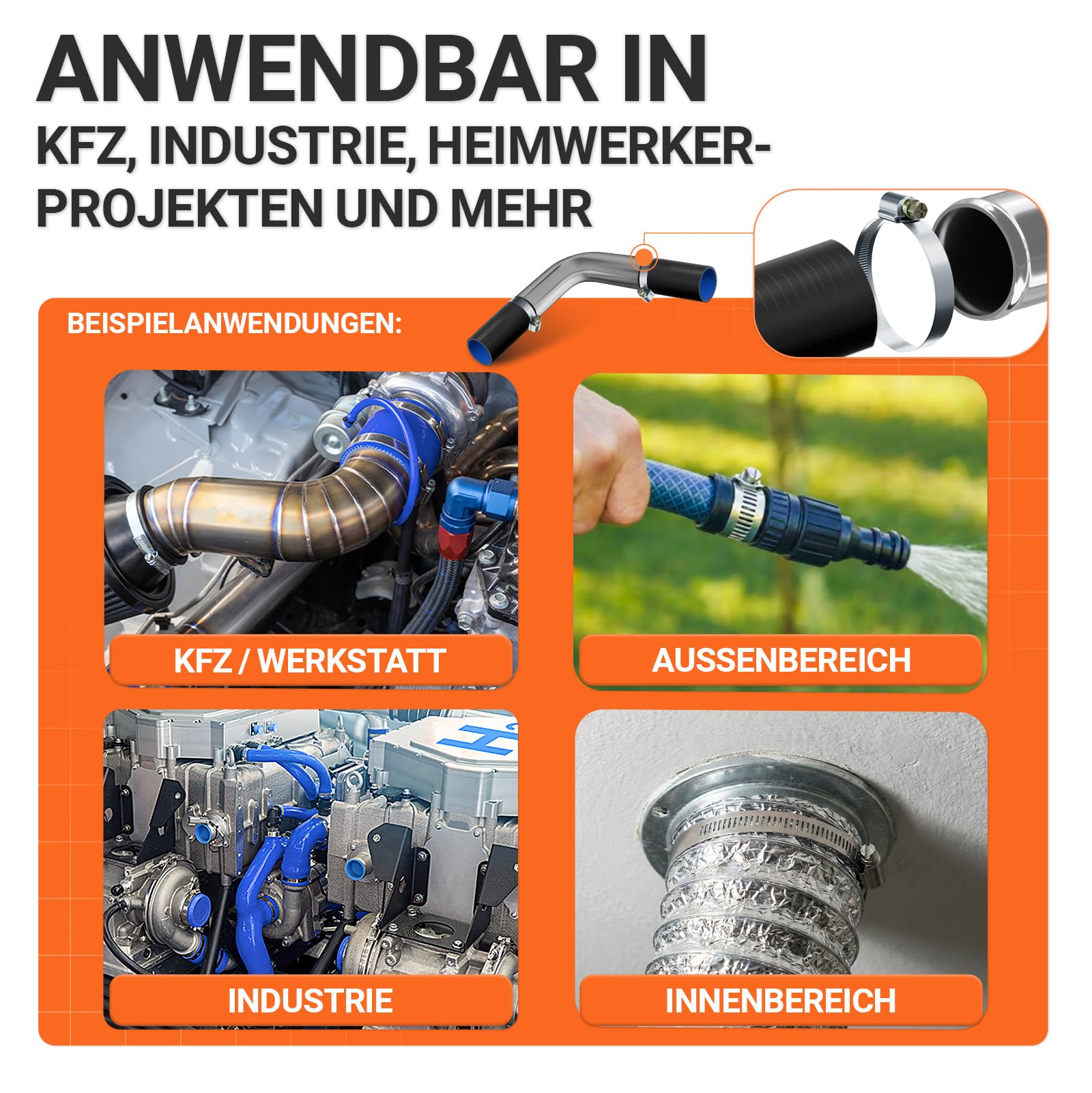 50 Stück SCHLAUCHSCHELLE EDELSTAHL-SCHELLE Ø 40-60mm W2-QUALITÄT Edelstahl INOX V2A 1.4301 | GRÖSSEN 12-120mm & 1/10/20/50/100er Pack | Band 12mm Schnecken-Gewinde Schlauch-Klemme Rohrschelle TOP
