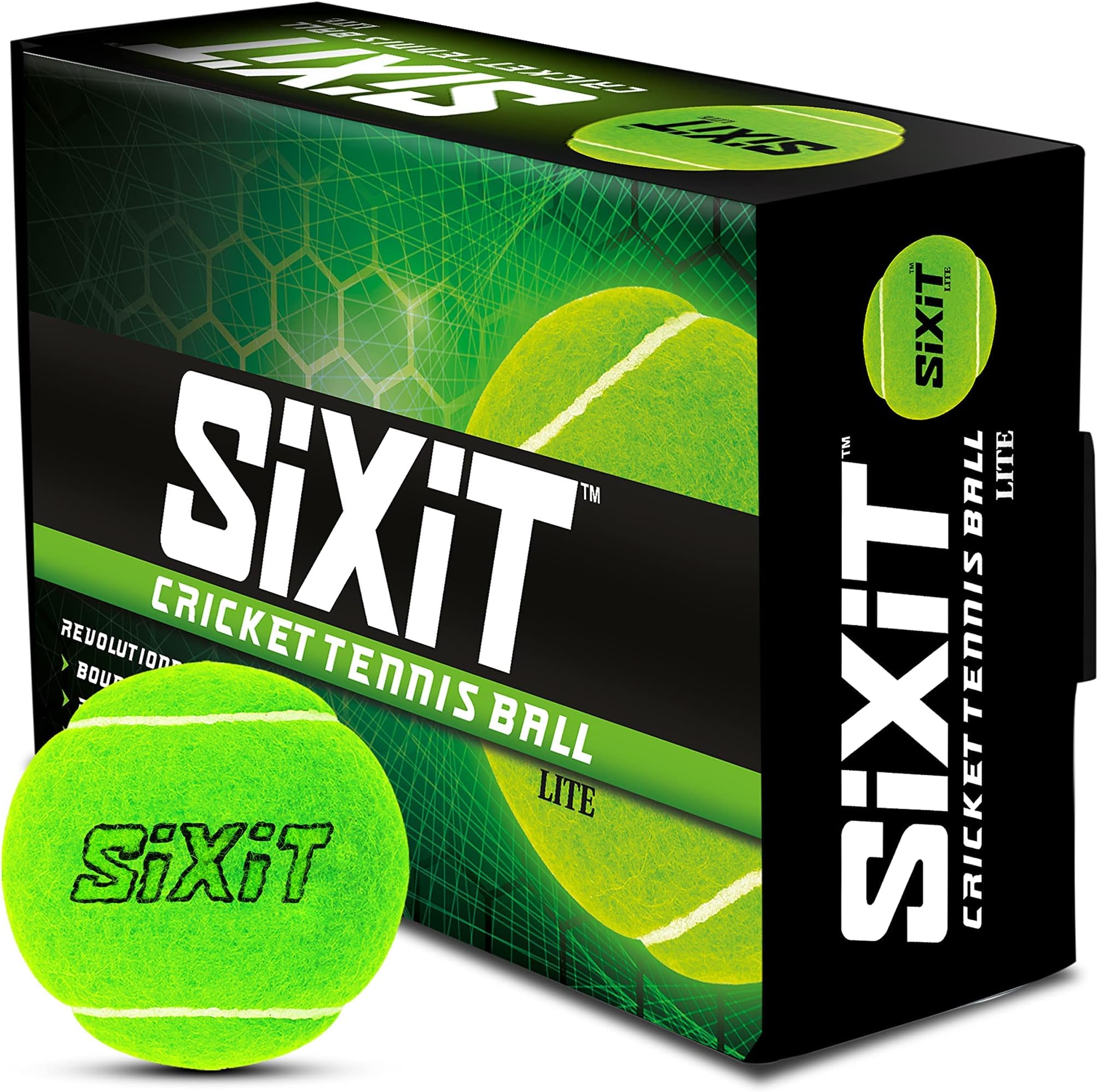 Sixit Lite Cricket Tennis Ball - Pack of 6, Green, Standard Size, Durable Rubber Material, Ideal for Practice and Casual Play