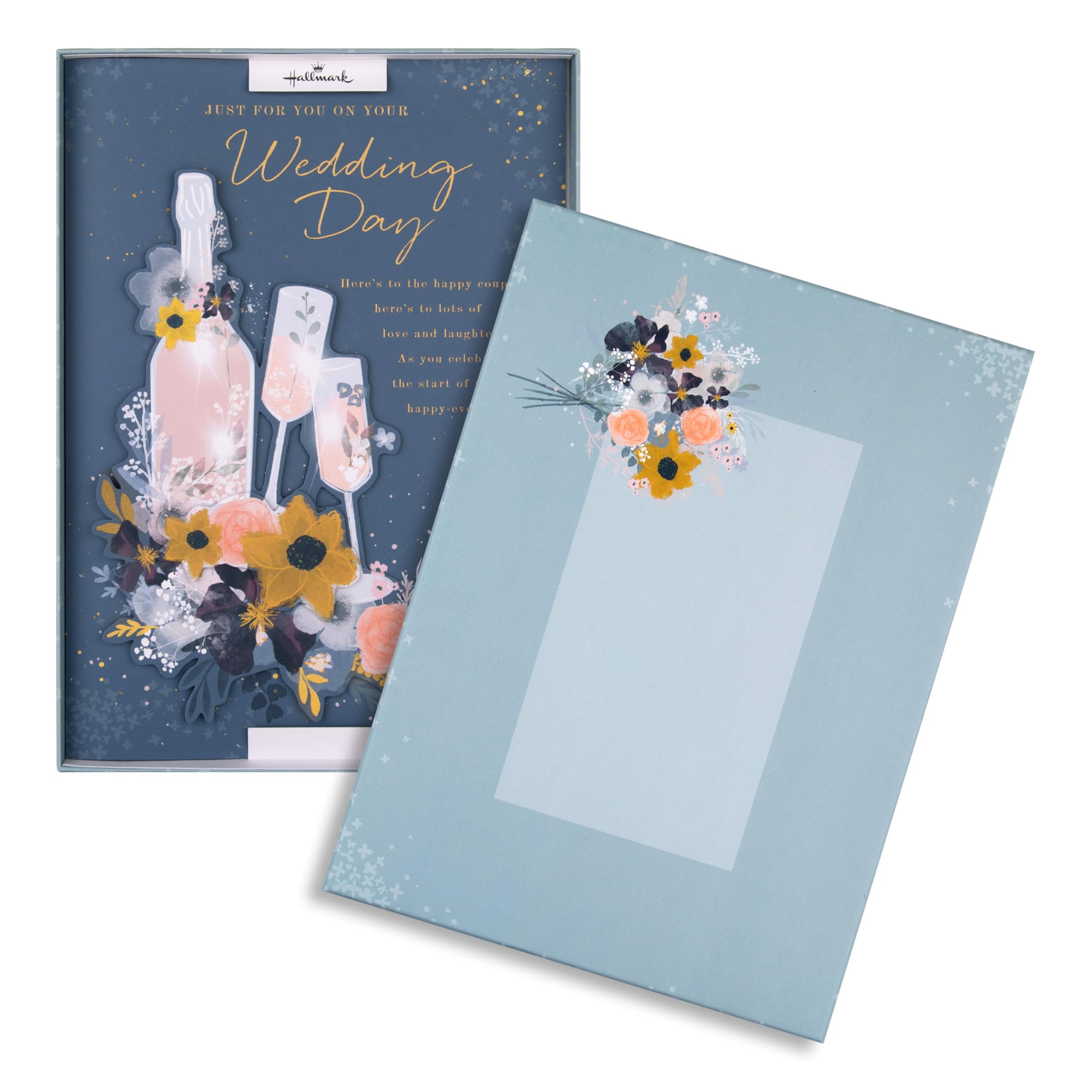 Hallmark Luxury Boxed Wedding Congratulations Card - Traditional Illustrated Bottle & Glasses Design