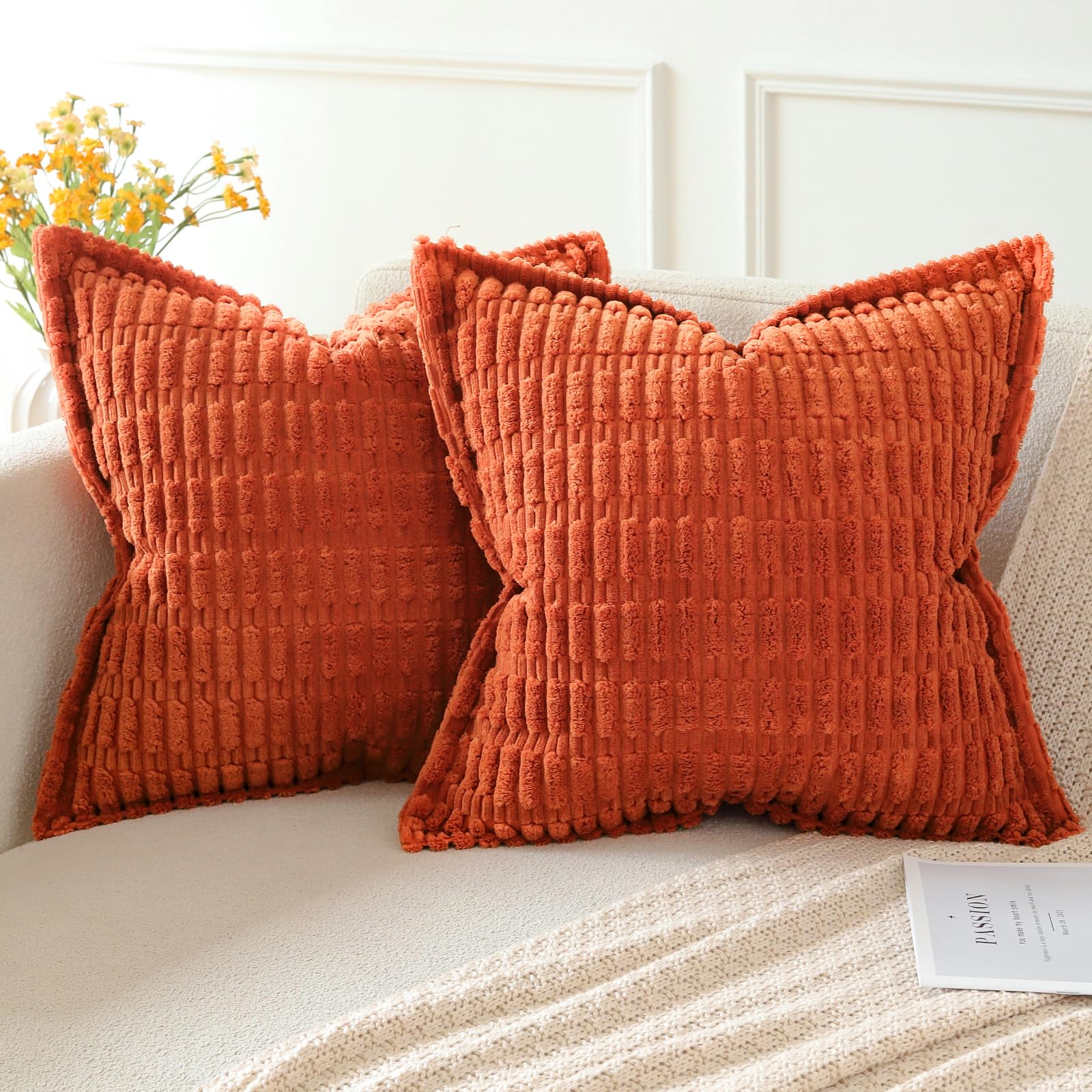 Housses de coussin en velours côtelé orange 60x60 cm lot de 2