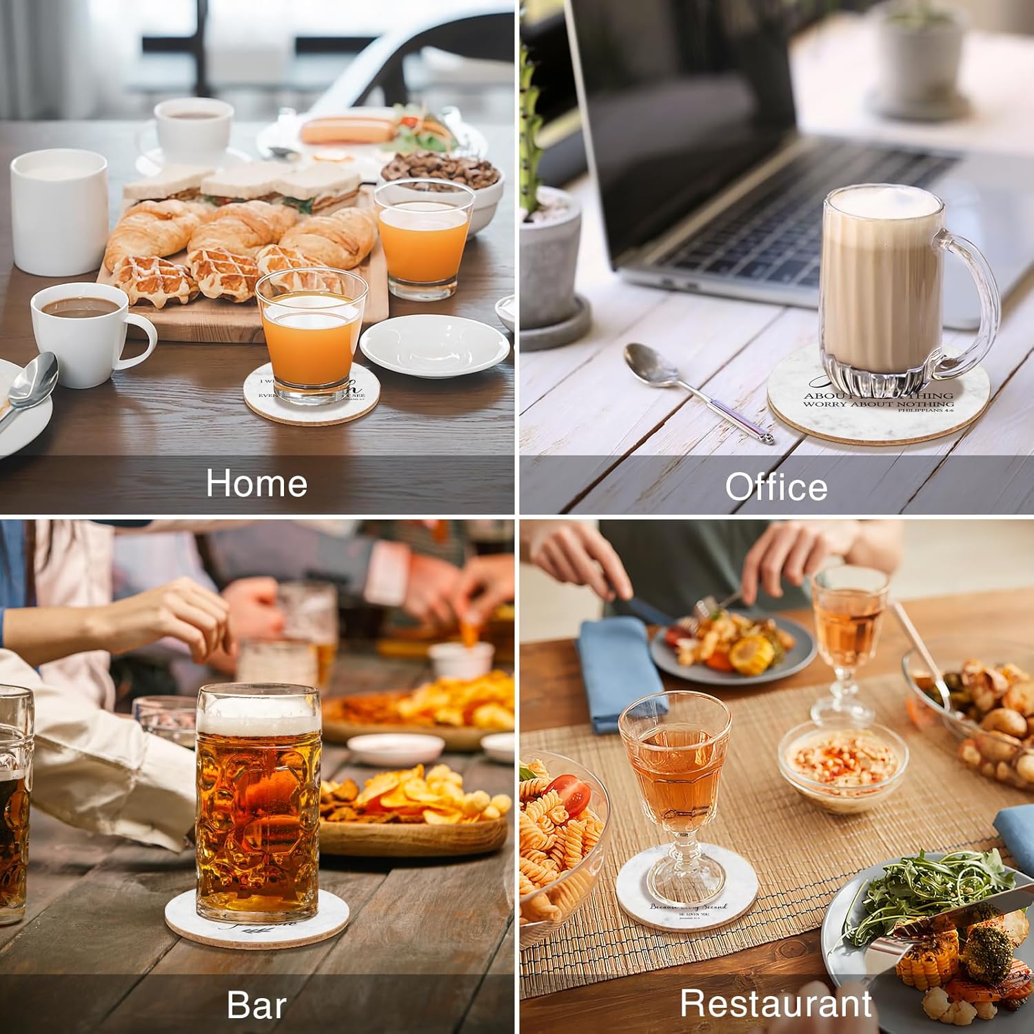 Bible Verses Coasters Set of 6 with Holder, Cork Drink Coasters for Coffee Table, Christian Gifts for Women Home Decor, White - Image 7