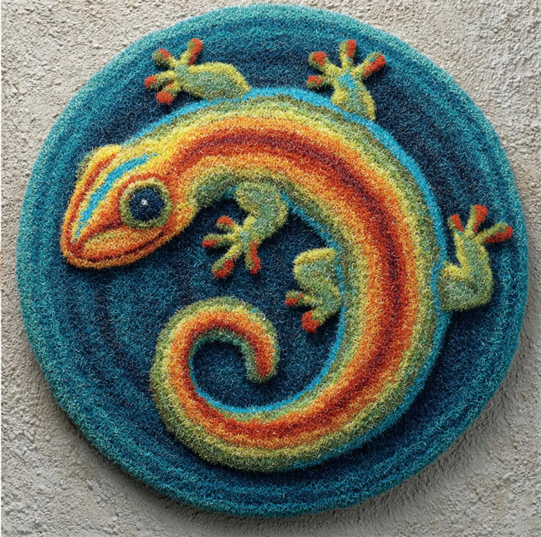 Rqwybcaxn DIY Latch Hook Rug Kit for Beginners Animal Crochet Starter Kit Cartoon Lizard 60x60cm Round Easy Pattern Floor Mat Bedroom Handmade Art