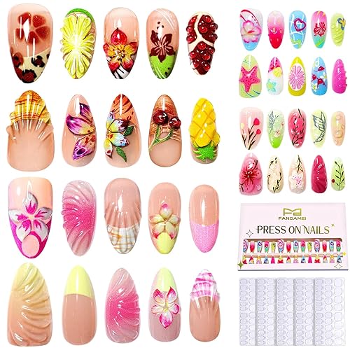 FANDAMEI Press on Nails, 4 Styles 120PCS 3D Flower Press