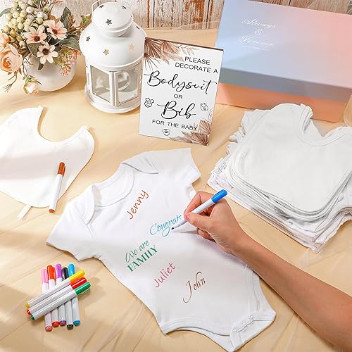 Miniatura 5 de Roowest 35 piezas de baberos para baby shower, diseño de juegos de madera para baby shower, letrero de juego para fiesta de bebé, letrero de