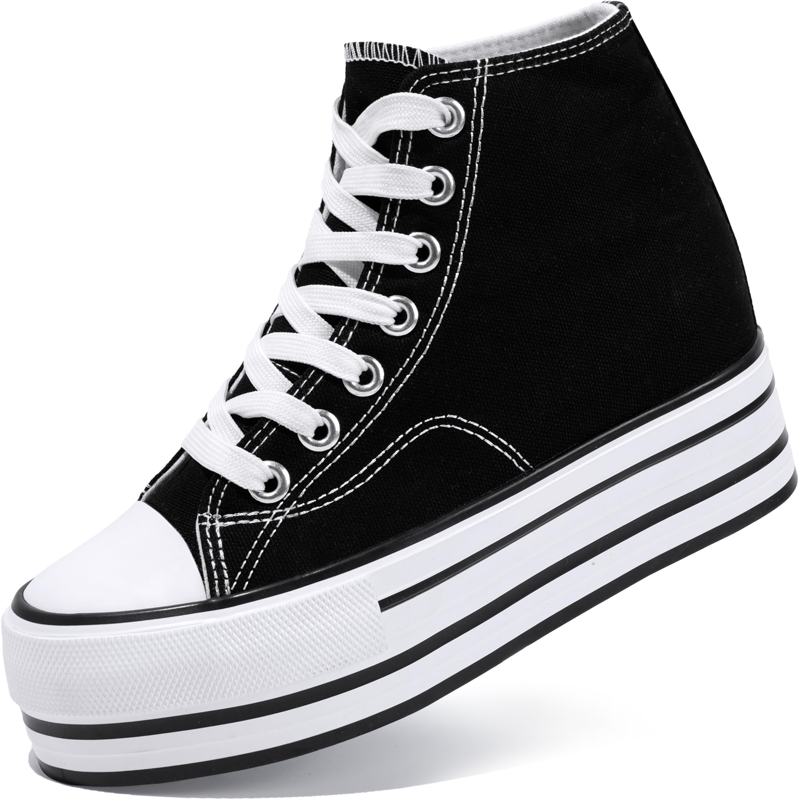 Women's Platform Wedge Sneakers Inches High, Hidden High Heel Chunky  Platform High Top Sneakers for Women and Teen Girls, Lace Up Canvas Fashion