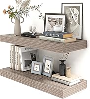 Vista 12 de Estantes flotantes de 12 pulgadas de profundidad, juego de 2 estantes flotantes marrones de 16 pulgadas, estantes rústicos de 16 pulgadas de ancho x