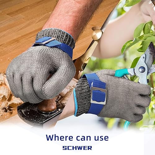 Miniatura 60 de Schwer - Guantes de trabajo resistentes al corte, hechos de malla metálica de alambre de acero inoxidable, para hombres y mujeres, para abrir