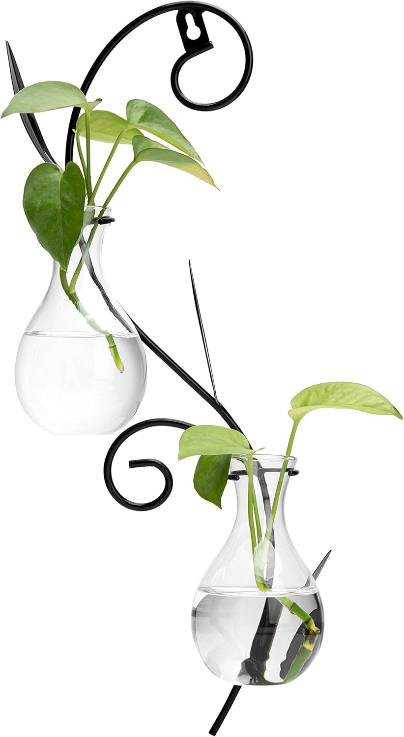 MyGift Decorative Glass Wall Vase, Black Metal Scrollwork