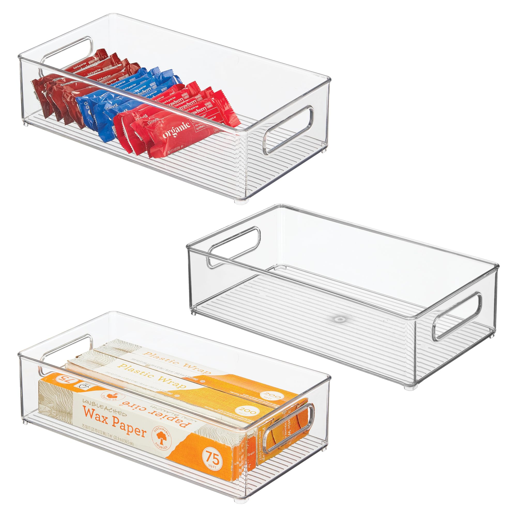 InterDesign Refrigerator and Freezer Storage Organizer Bins for Kitchen, 8" x 4" x 14.5", Set of 3, Clear