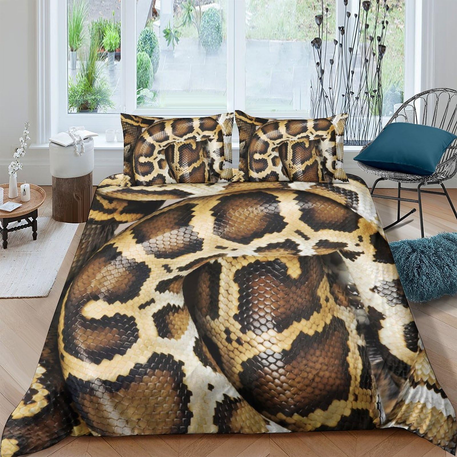 Ctjqhvkz Style-6 3D Printed Snake Skin Fitted Sheet Microfiber Anti-Slip Brown Python Mattress Cover For Bedroom Dorm Decor Easy Care Single（135X200cm）