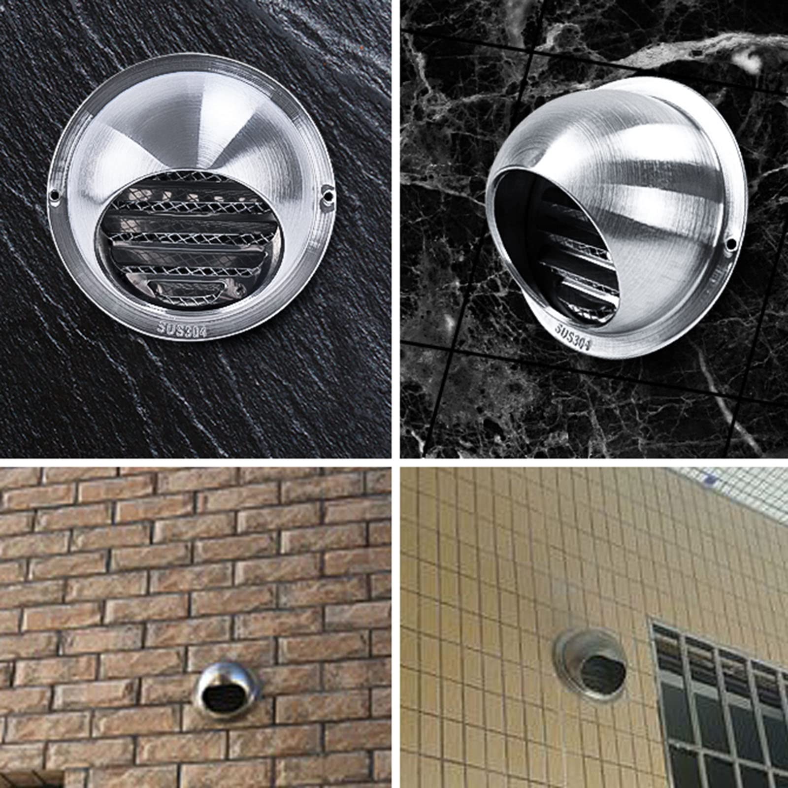 WORDFUN Grille De Ventilation Hotte, 60~300mm Bouche De Sortie Ventilation Grille, Grille D'aération en Acier Inoxydable, Grille D'évacuation d'air Ronde, Grille De Hotte Intempéries
