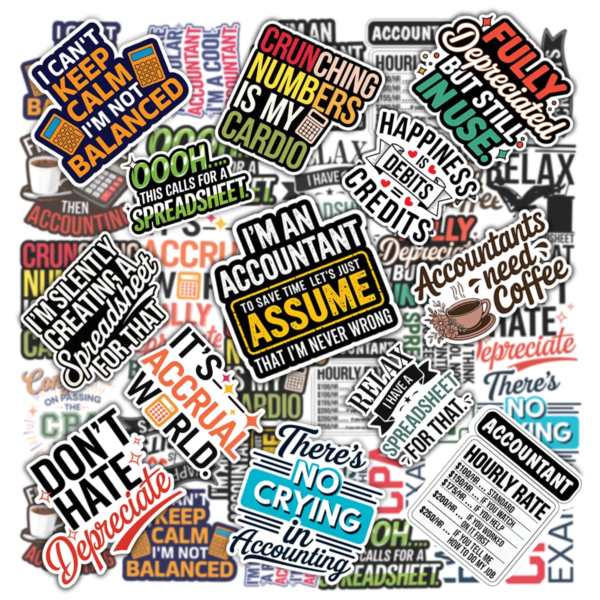 20pcs Accounting Stickers, Funny Gifts for Accountants Waterproof Decals for Water Bottles Laptop Luggage Computer Scrapbooking Teens Adults Girls Kids Funny Party Birthday Decorations