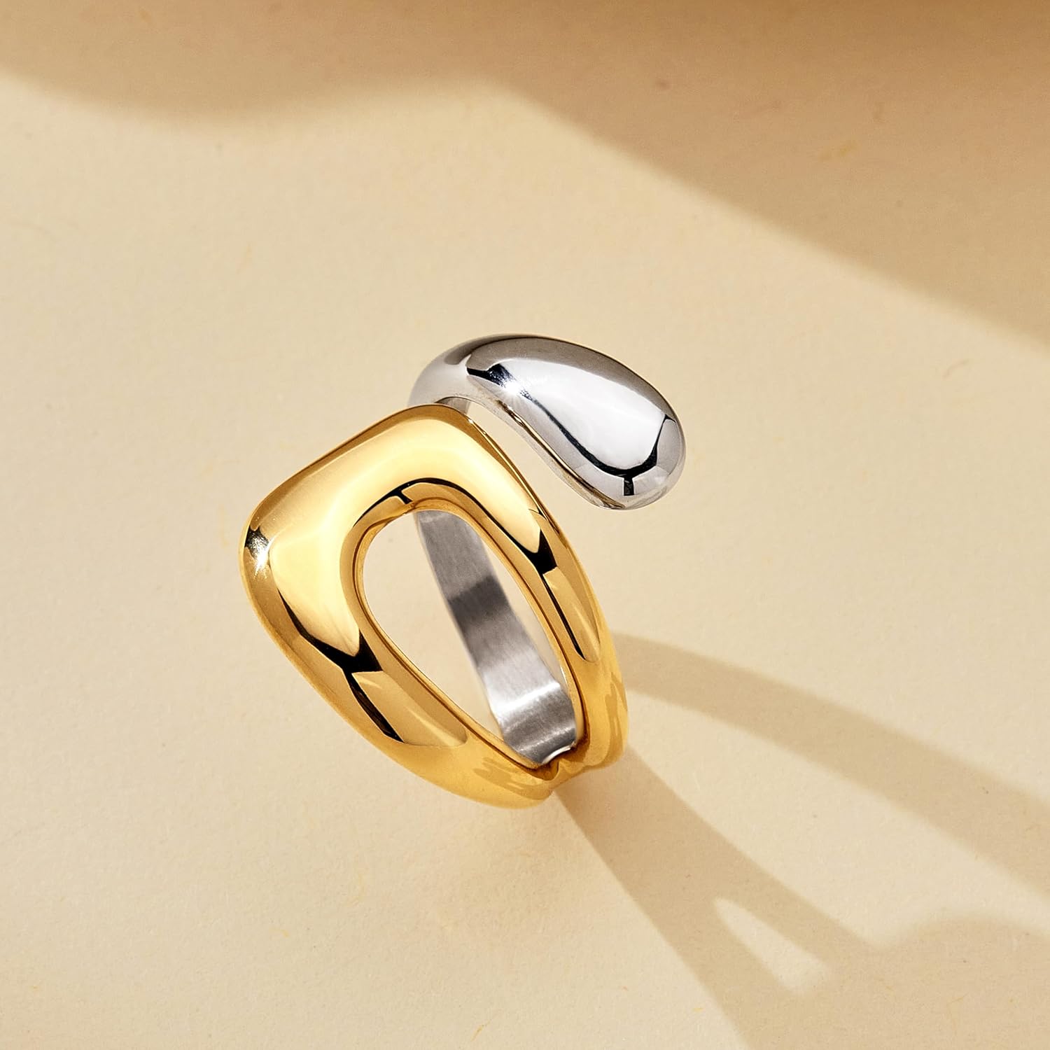 Gelbesty Waterproof Gold Statement Rings for Women, 14K Gold Chunky Open Stackable Rings Non Tarnish Fashion Adjustable Stainless Steel Pinky Knuckle Signet Vintage Ring Jewelry Size 5-11 - Image 7