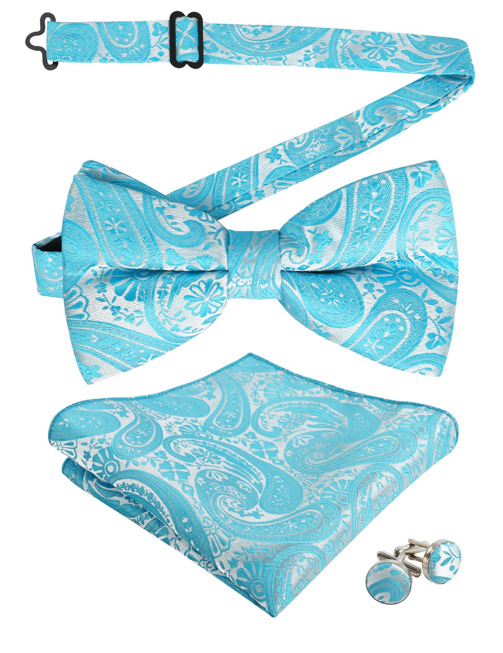 Alizeal Mens Paisley Bow Tie, Pocket Square, Cufflinks Set