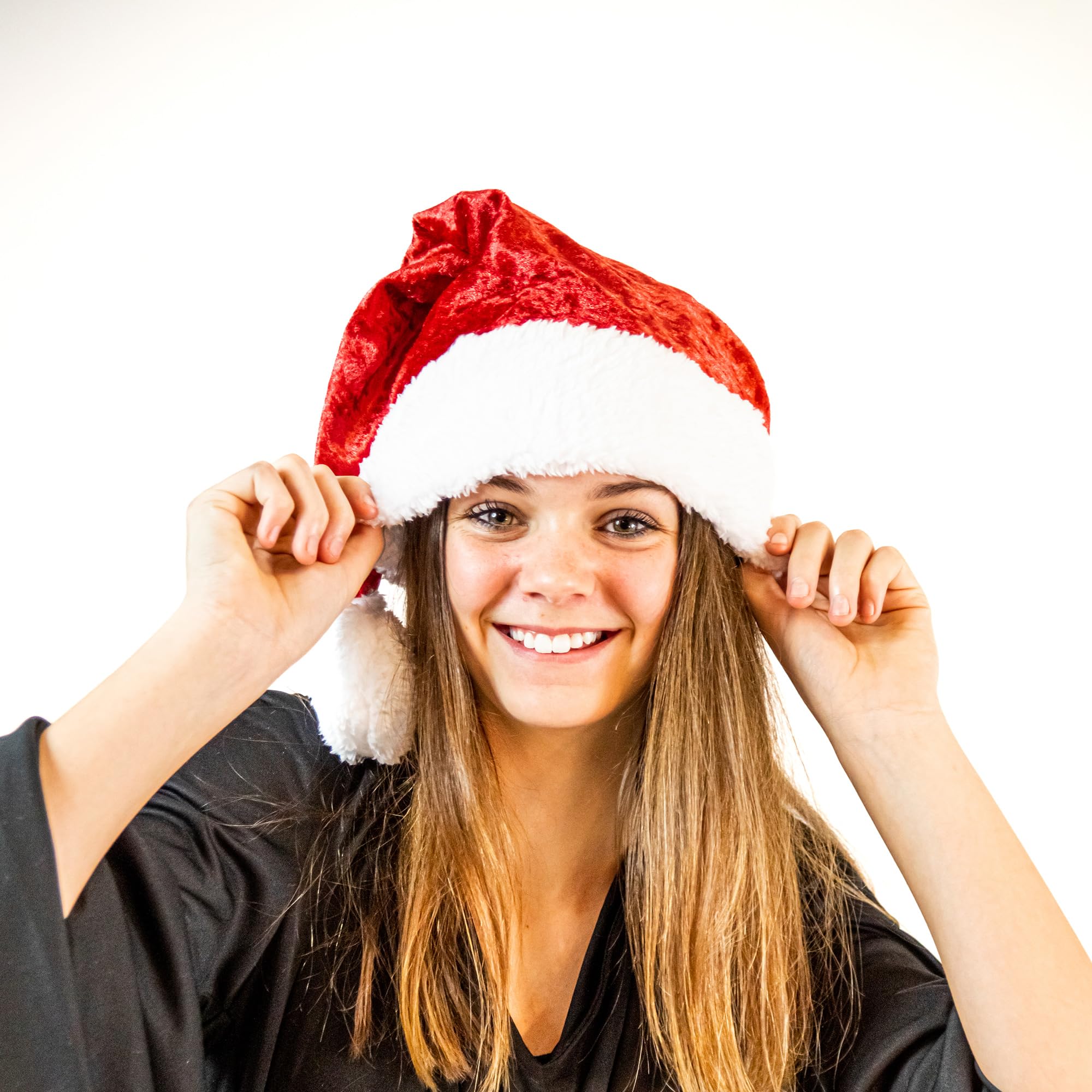 Everfan Crushed Velour Santa Hats with White Sherpa Trim | Christmas Santa Hats for Adults (BABY (6-18 months), Red)