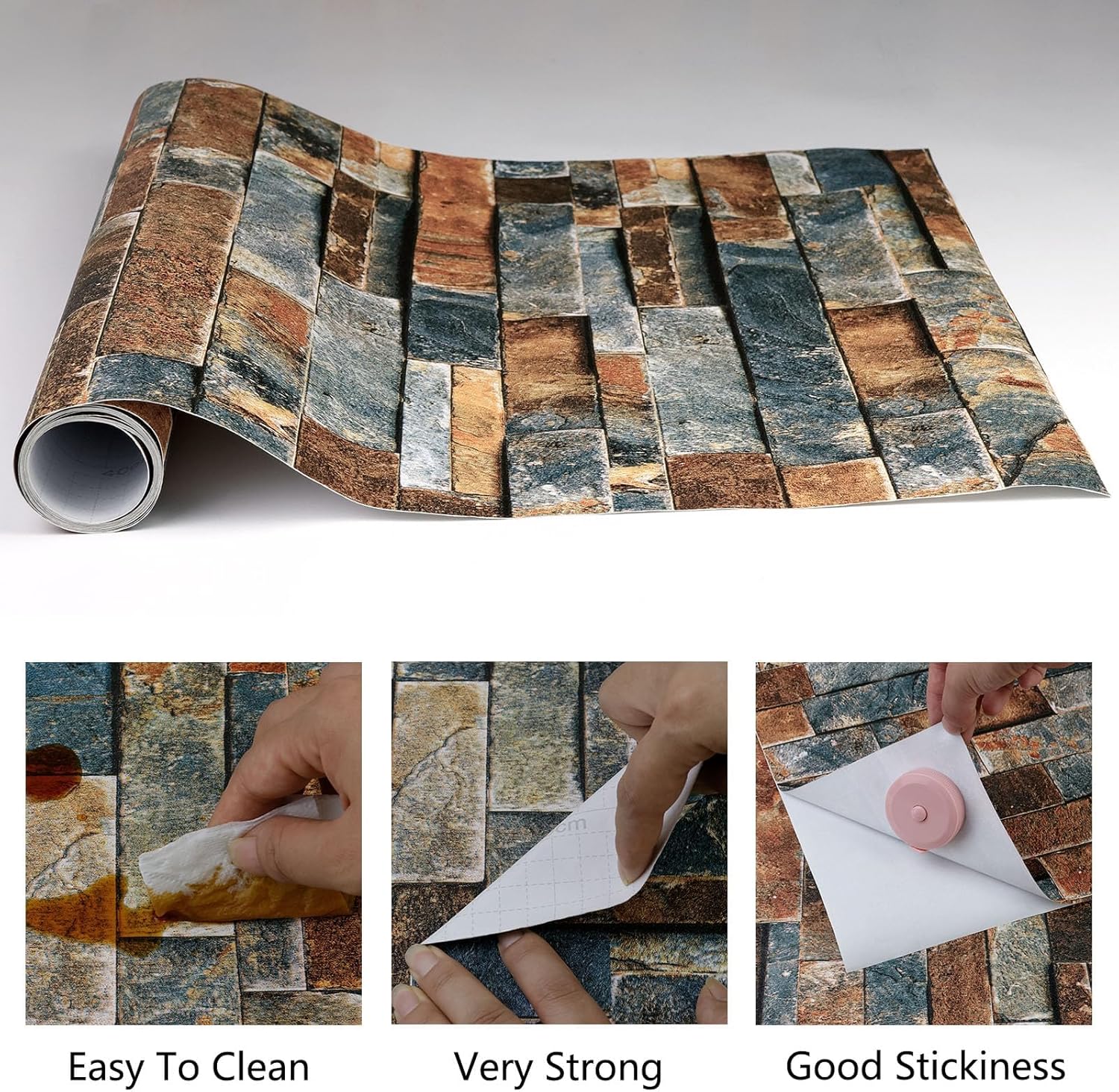 CAX Stone Peel and Stick Wallpaper Faux Stone Wallpaper 17.5" X 480" Brick Contact Paper Self-Adhesive Stones Peel and Stick Wallpapers Rustic Wall Paper for Living Room Kitchen Backsplash Fireplace