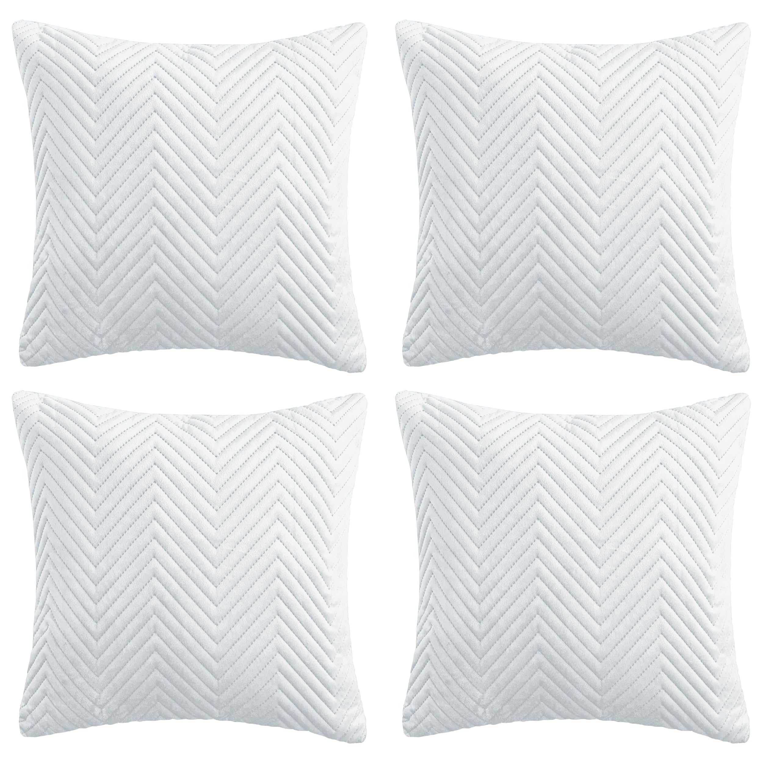 Hafaa Cushions with Covers Included 45 x 45 Cm Set of 8PCS (4 White Cushion Covers, 4 Cushion Inserts) - Ultrasonic Velvet Square Throw Pillow Case Decorative Sofa Cushion with Invisible Zipper