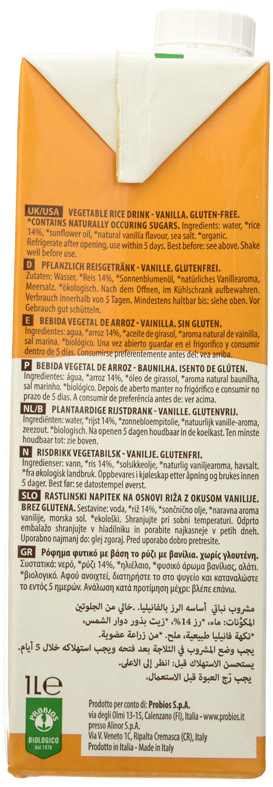 Probios Bevanda di Riso alla Vaniglia Bio - Confezione da 10 x 1 l