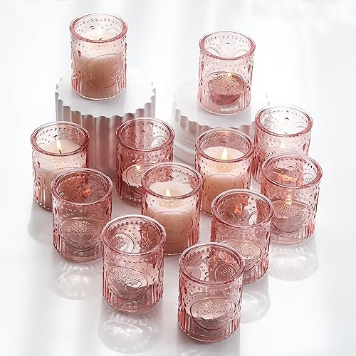 SHMILMH Portavelas transparentes, 24 portavelas votivas de cristal, árbol de la vida, vintage, para bodas, fiestas de cumpleaños, decoración de