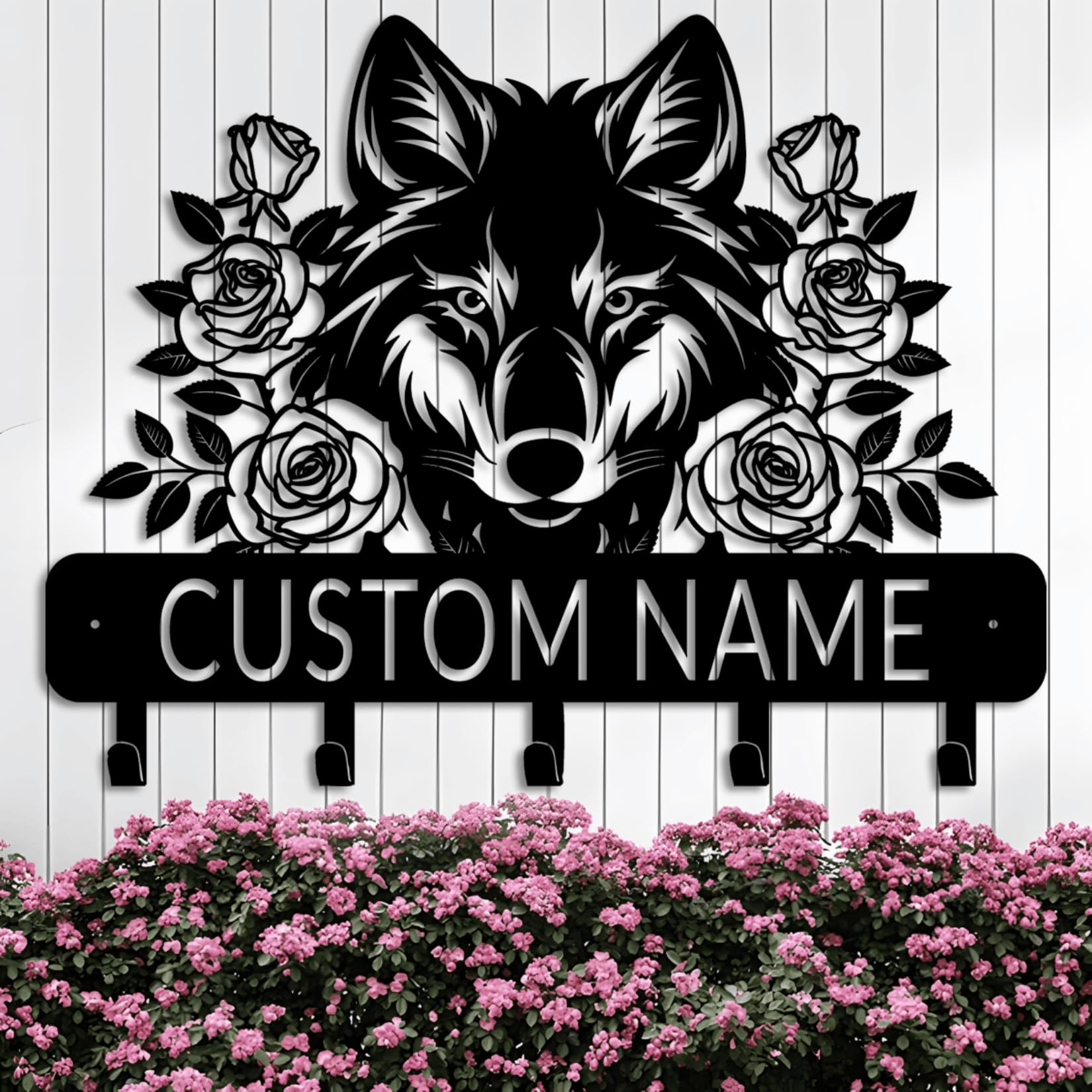 Riaeelvs Style 2 Personalized Key Holder For Wall, Custom Metal Wolf Head Key Hooks With Name, Howling Metal Keys Holder Hooks Organizer Rack, Keys Hanger Decor For Kitchen, Entryway, Hallway, Office, Doorway