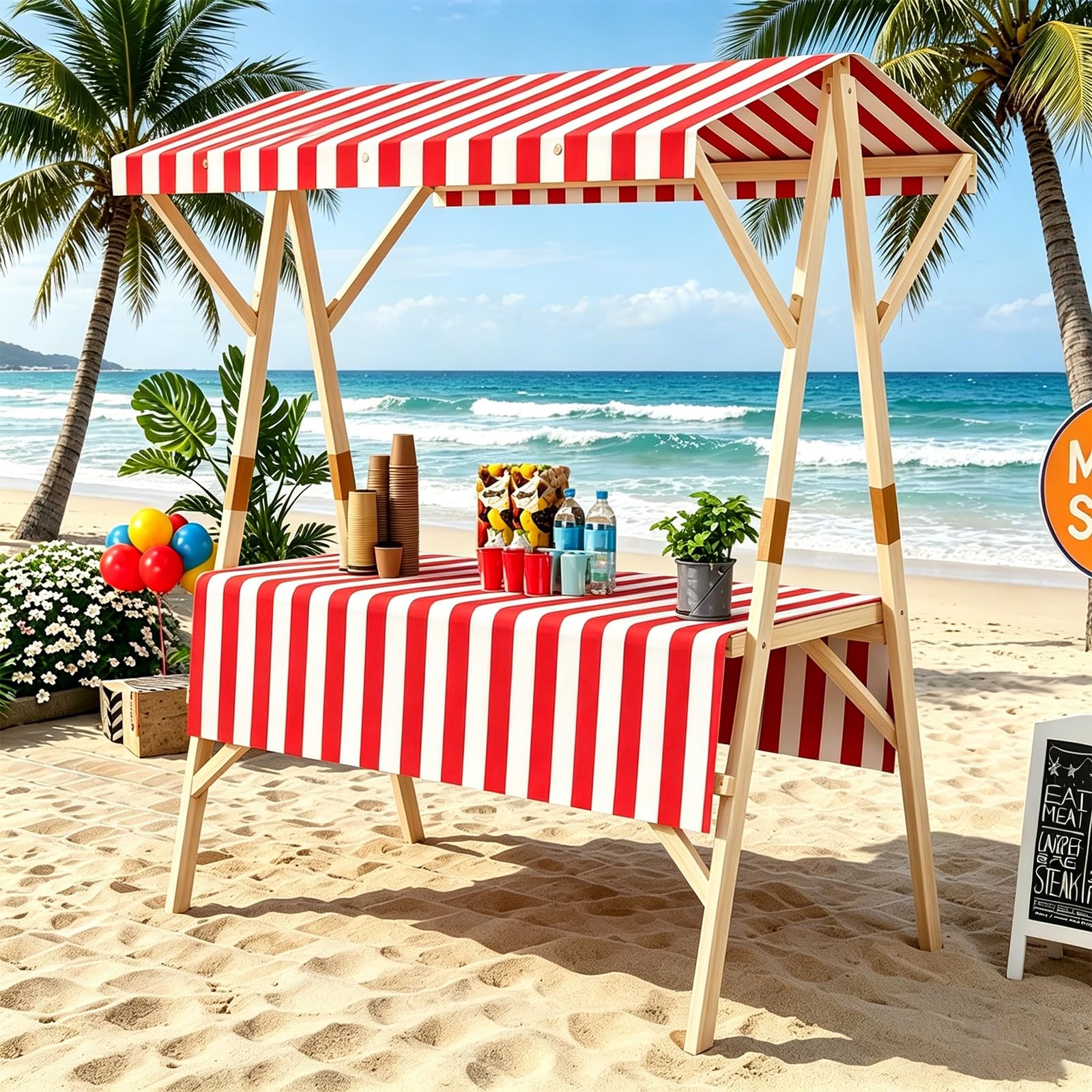 WNGJZZYC Commercial Kiosk Stalls Display Stand, Foldable Wooden Market Stall Booth with Canopy, Portable Vendor Cat for Outdoor Events, Markets & Street Food(Red,L 150cm/59.1in)