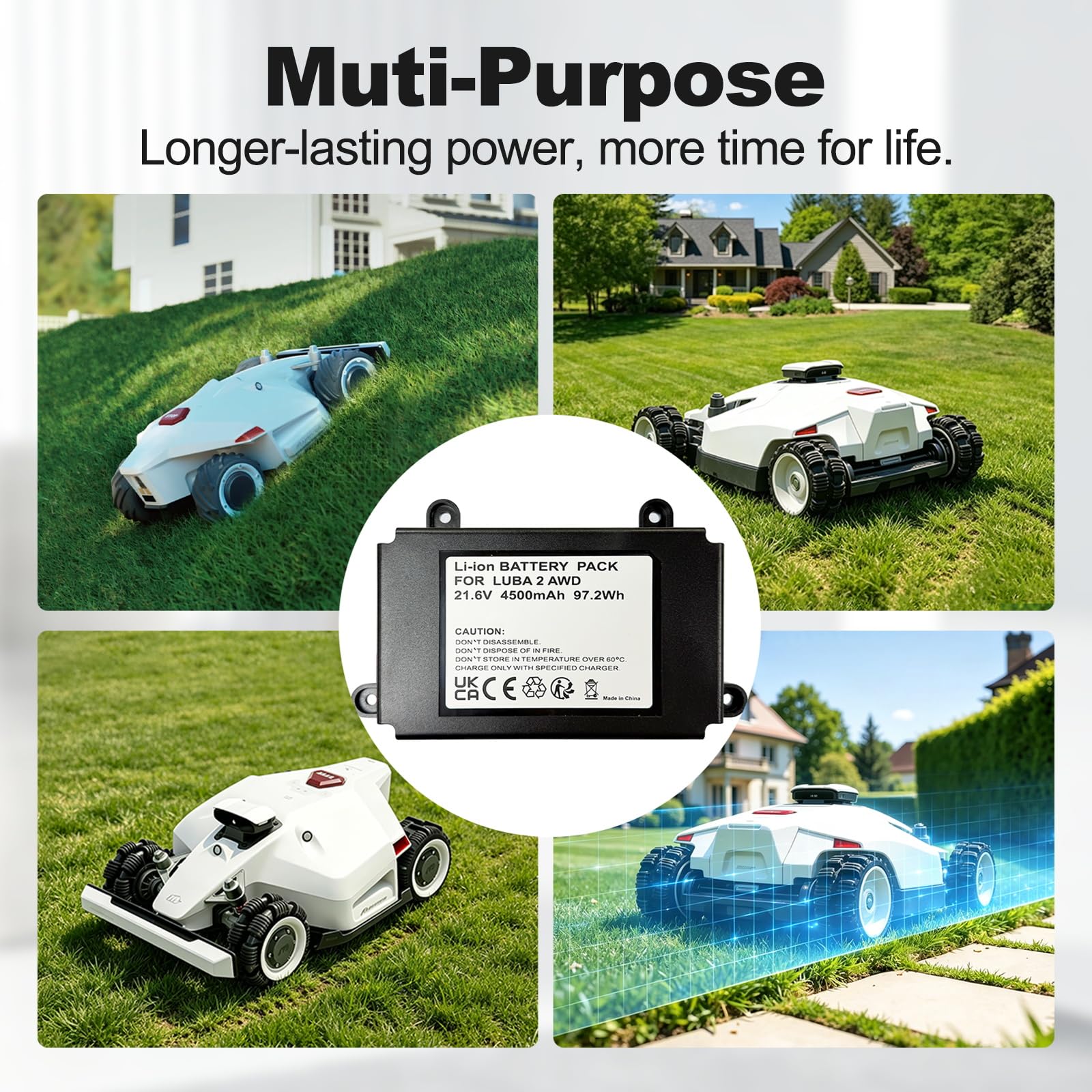 Batterie 21,6 V 4,5 Ah pour robot tondeuse Mammotion LUBA1, LUBA 2 AWD 1000, LUBA 2 AWD 3000, etc. Remplacement pour HM02, WDBT000002000, D.015.SZ0148, etc