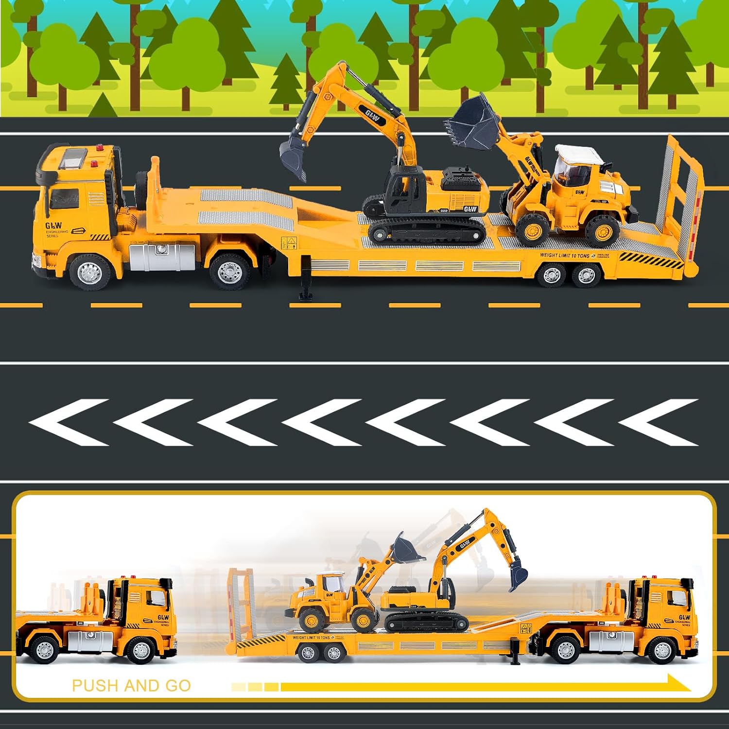 Construction Toy Set for Kids with Excavator, Bulldozer, Semi Truck - Real Lights & Sounds, Alloy Die-Cast Engineering Vehicles, Toys for 3 4 5 6 7 8 Year Old Boys, Birthday Gifts for Kids - Image 6