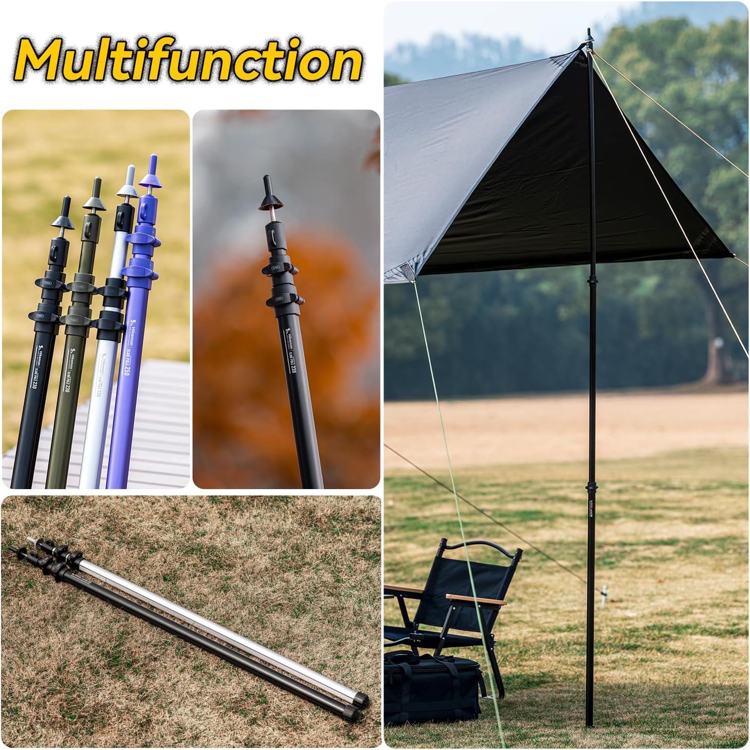 HIKEMAN Tarp Poles Tent Poles - Aluminium Camping Poles,Canopy Poles Awning Poles Adjustable Telescoping for Outdoor Camping Backpacking Awning