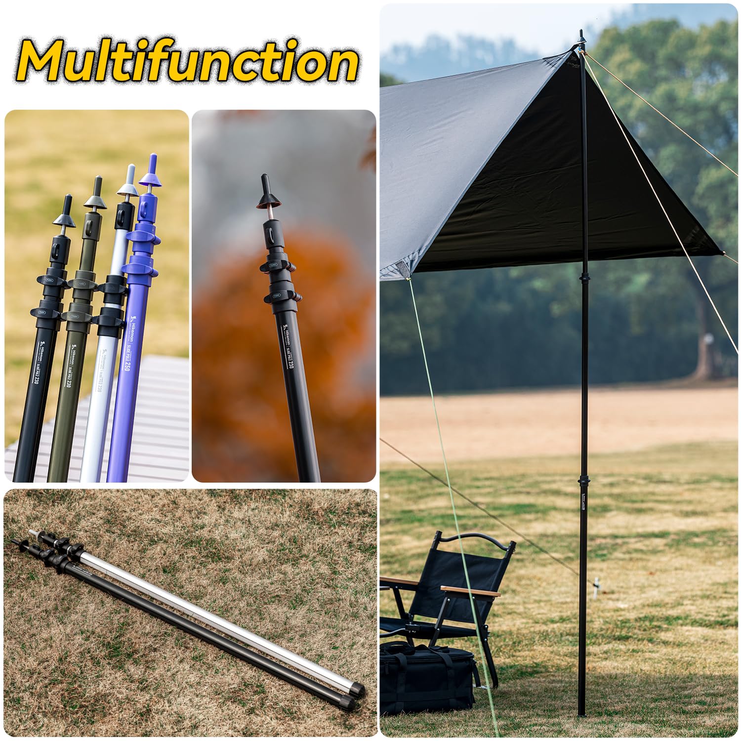 HIKEMAN Tarp Stangen, robuste Aluminium-Teleskop-Zeltstangen, verstellbar, 2 Stück, für Vordach, Markise und Wandern
