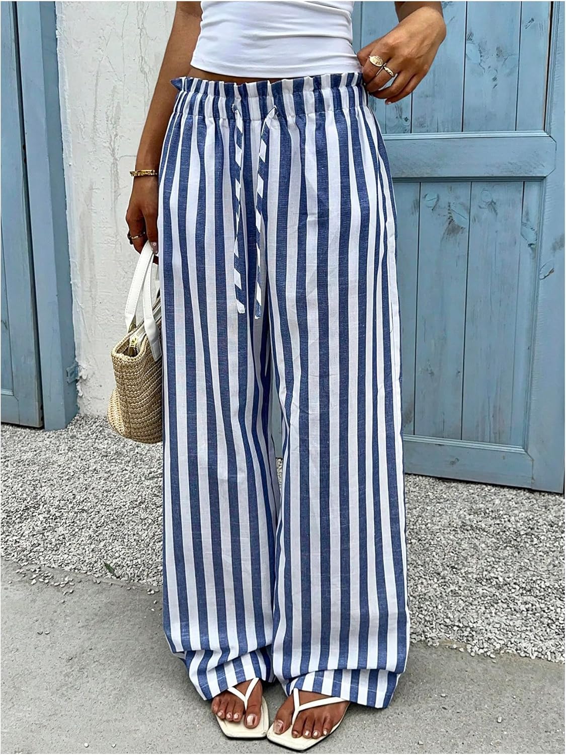 GORGLITTER Women's Striped Wide Leg Pants High Waisted Fall Dressy Casual Palazzo Pants Trousers - Image 2