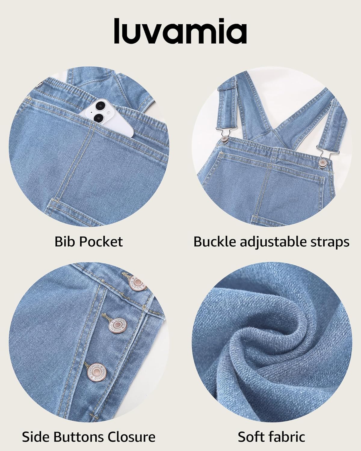 luvamia Jean Overalls for Women Straight Wide Leg Baggy Stretchy Denim Bib Adjustable Strap Casual Jumpsuit Loose Fit - Image 5