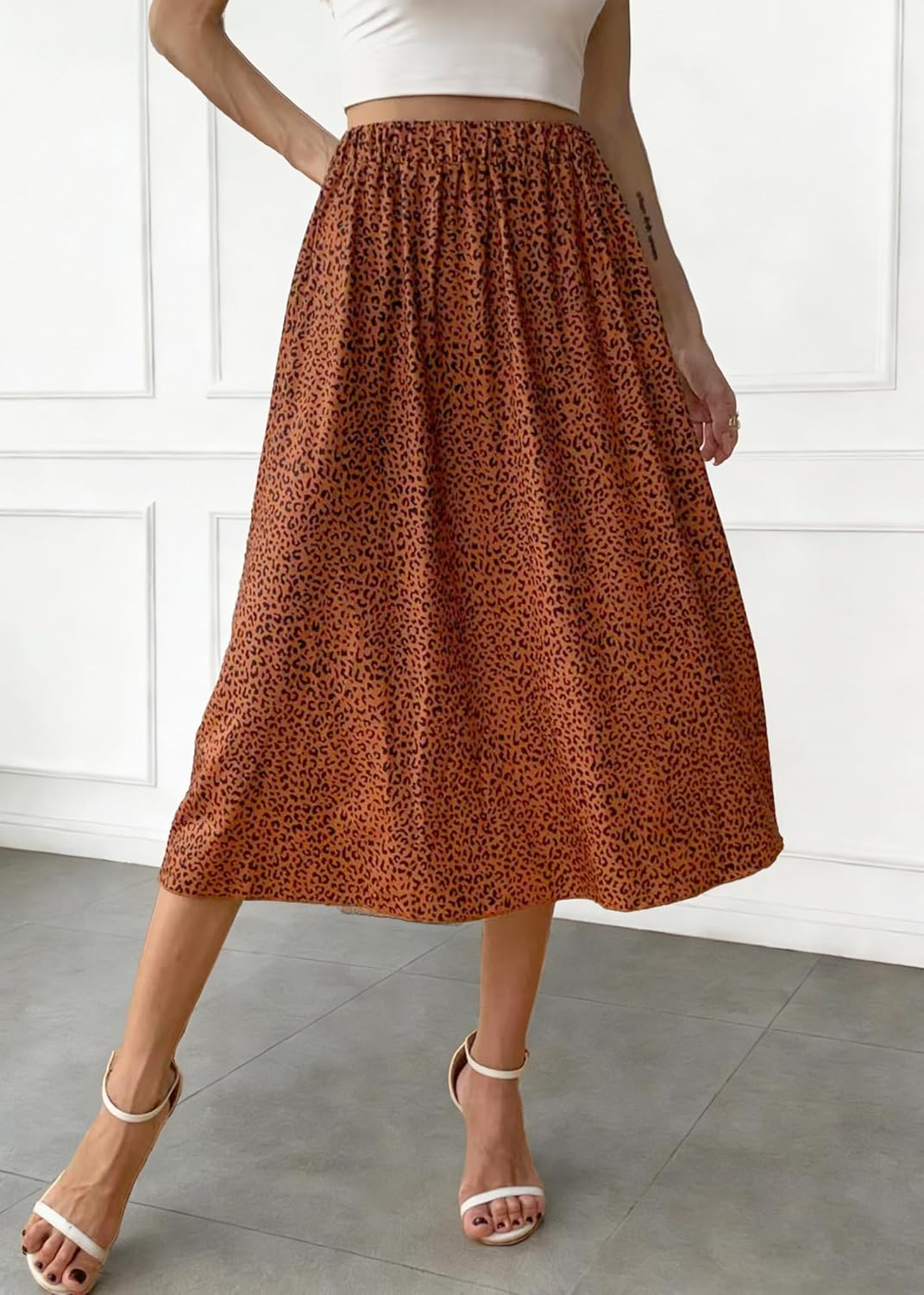 Women's Leopard Print Midi Skirt High Waisted Pleated A Line Skirts Summer Skirts 2026 Trendy - Image 2