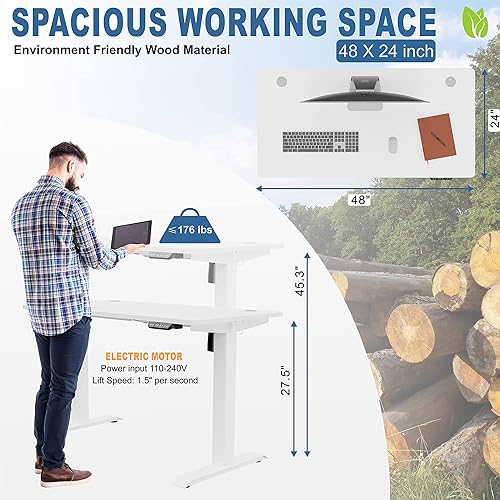 Vista 54 de Vongrasig Escritorio eléctrico de pie ajustable en altura, 63 x 24 pulgadas, mesa de pie para oficina en casa, estación de trabajo para computadora