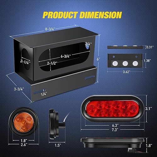 Miniatura 2 de Nilight Juego de 2 cajas de luz de acero para remolque con placa de matrícula LED de 6 pulgadas, luces traseras rojas ovaladas de 2 pulgadas, luces