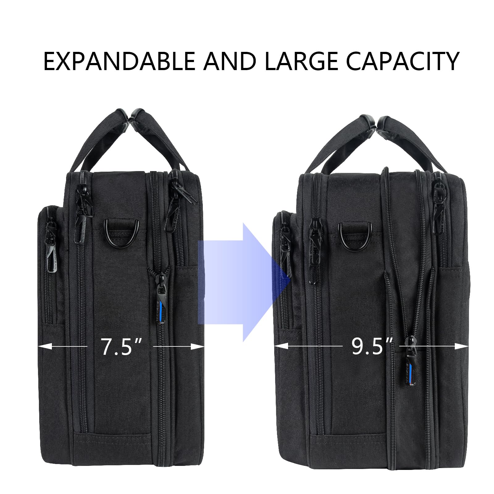 VANKEAN Borsa per laptop fino a 17,3 pollici, borsa a tracolla espandibile, impermeabile, per uomo/donna, borsa per computer per viaggio/affari/nero-blu
