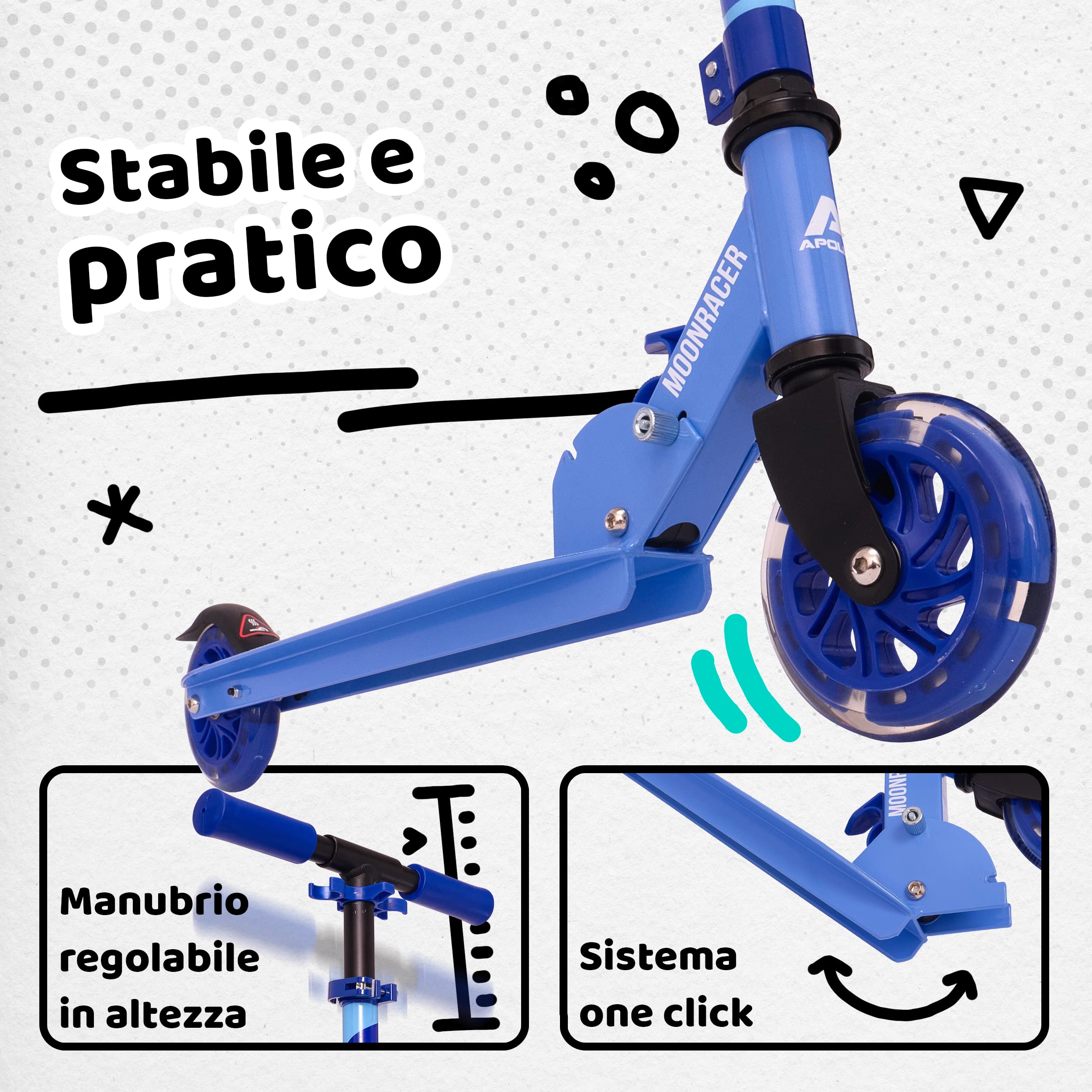 Monopattino Pieghevole Apollo Per Bambini Con Ruote LED - Leggero, Ammortizzato, Regolabile Dai 4 Anni In Su