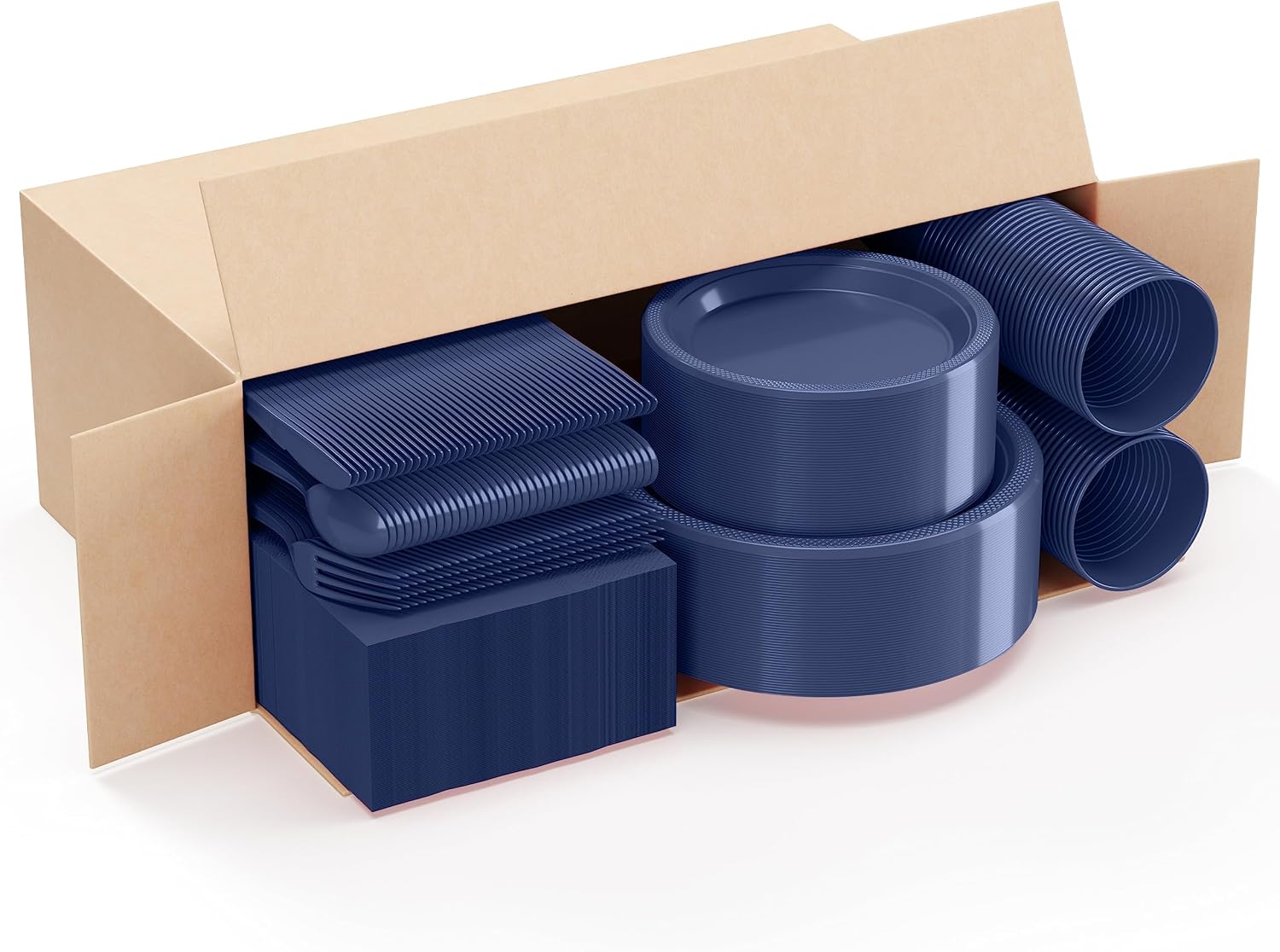 350 Pcs Navy Plastic Plates For Party, Navy Disposable Plates Set, 50 Of Each 9" Dinner Plate Set, 7" Dessert Plate, Cups, Napkins & Cutlery Plastic Dinnerware Set Exquisite