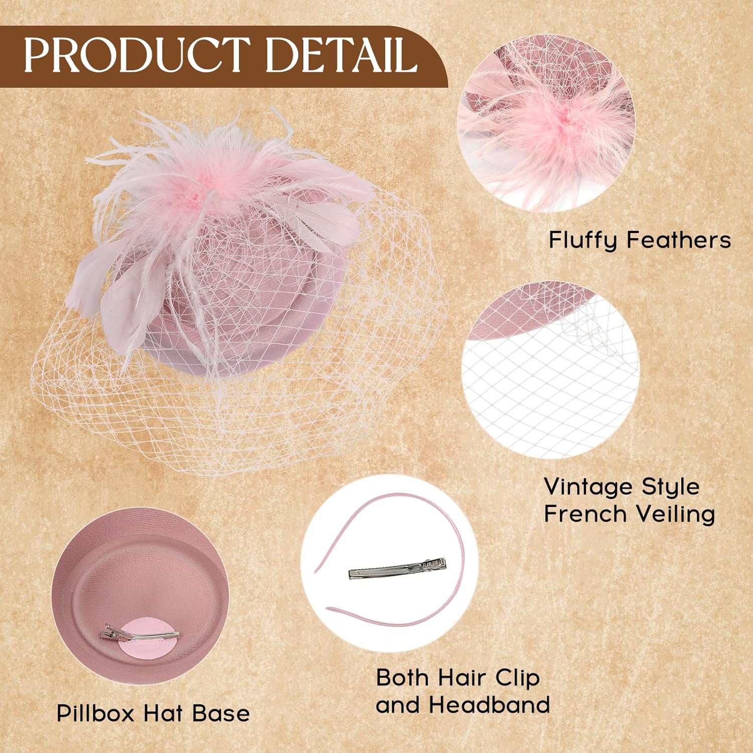 Fascinator Hat Veil Feather Fascinator Tea Party Bridal Wedding Veil Retro Hat Pillbox Derby Hats for Women - Image 3
