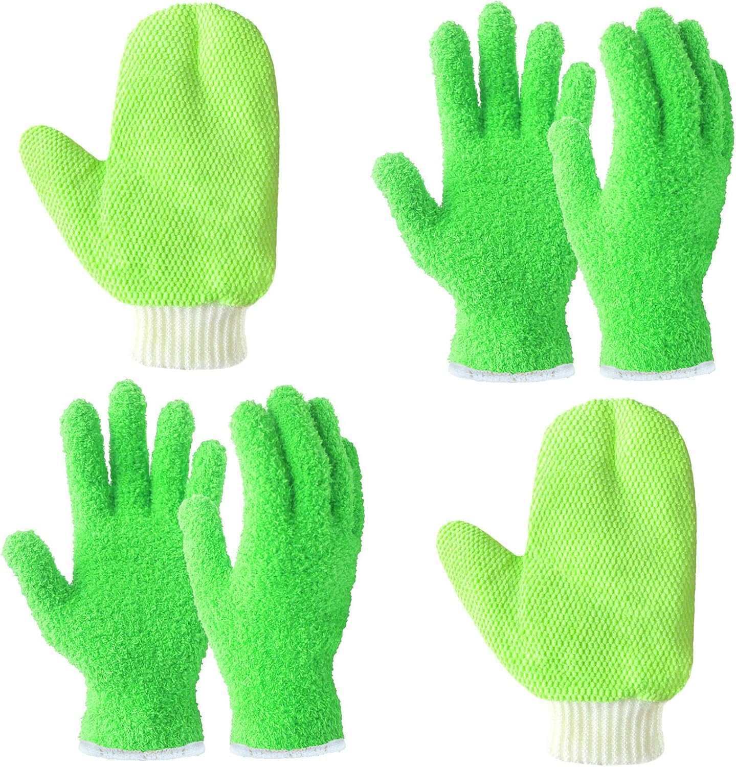 Evridwear Dusting Glove & Mitts Pack Microfiber Cleaning Gloves for Plants, Blinds, Hard to Reach Corners, Mittens with Thumb for Cleaning Car Windows, Glass, Furnitures (Green L/XL)