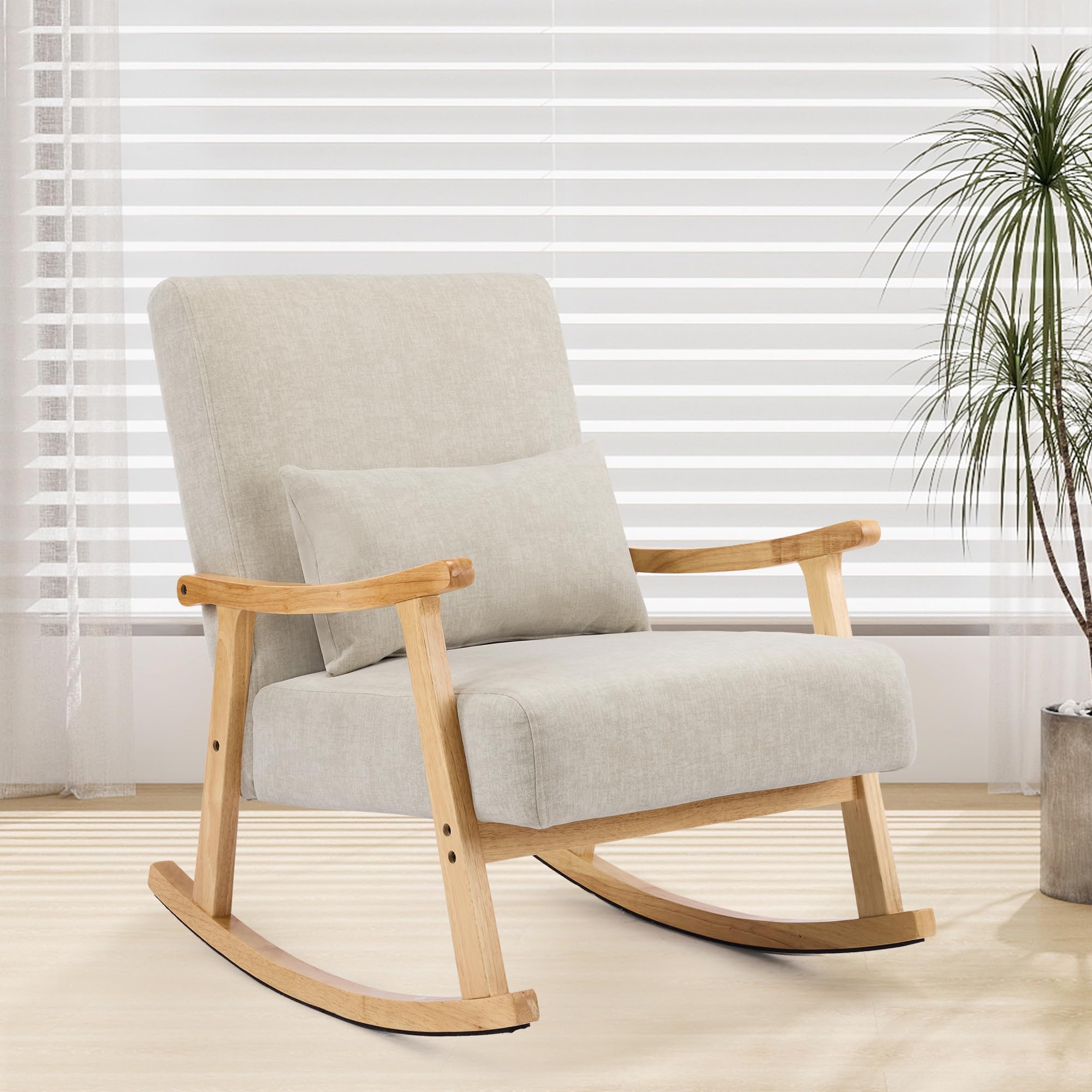 Schaukelstuhl, Schaukelsessel mit Lendenkissen, Stillsessel für Babyzimmer und Erwachsene, Stillstuhl mit Massivholzgestell, Rocking Chair für Wohnzimmer und Schlafzimmer,Hellgrau