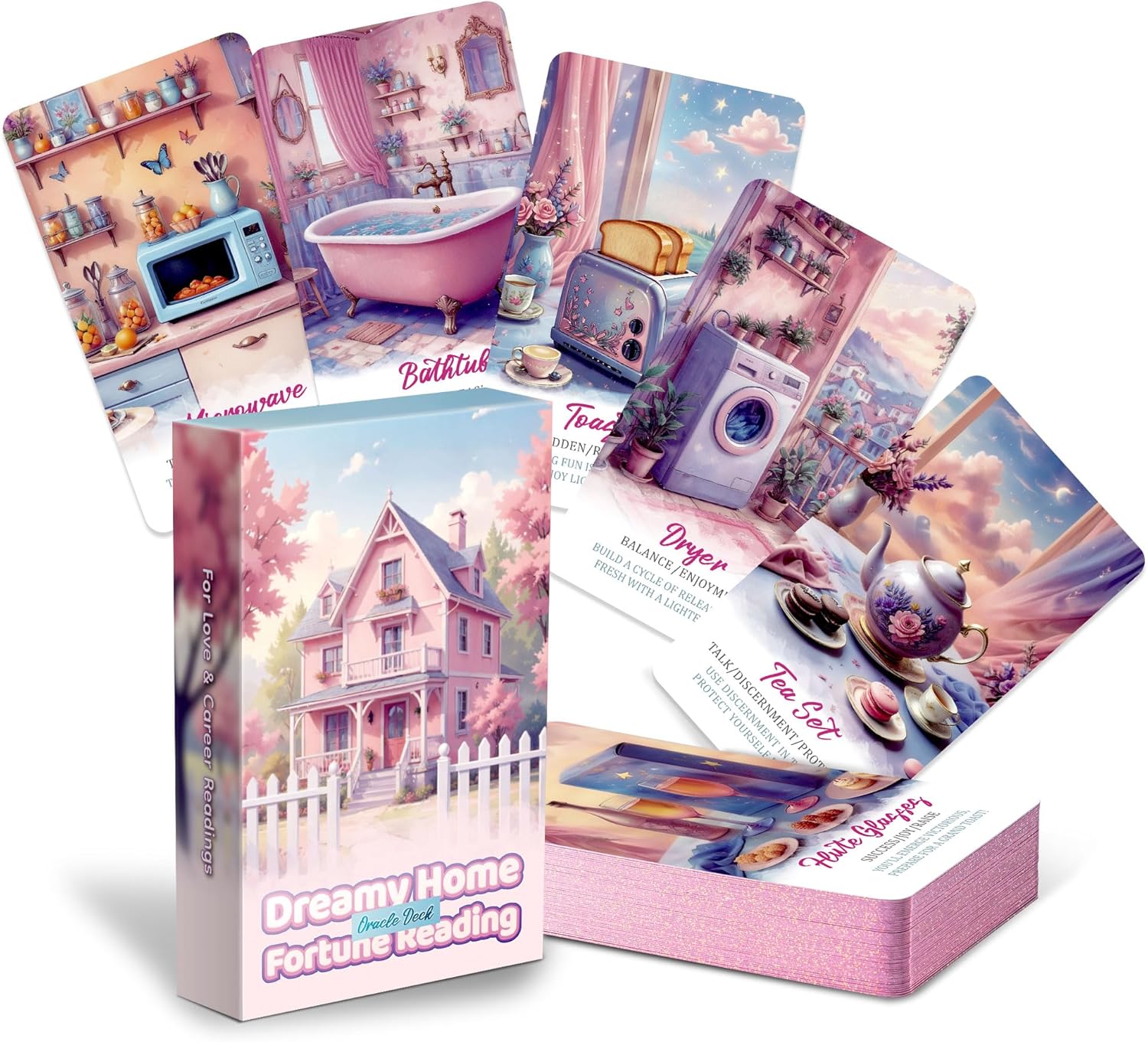 Dreamy Home Fortune Reading Oracle Card, Premium Pink Foil Edges. for Love & Career Readings,Karmic Situation for Love & Relationships,Love Message Oracle Deck for Beginners