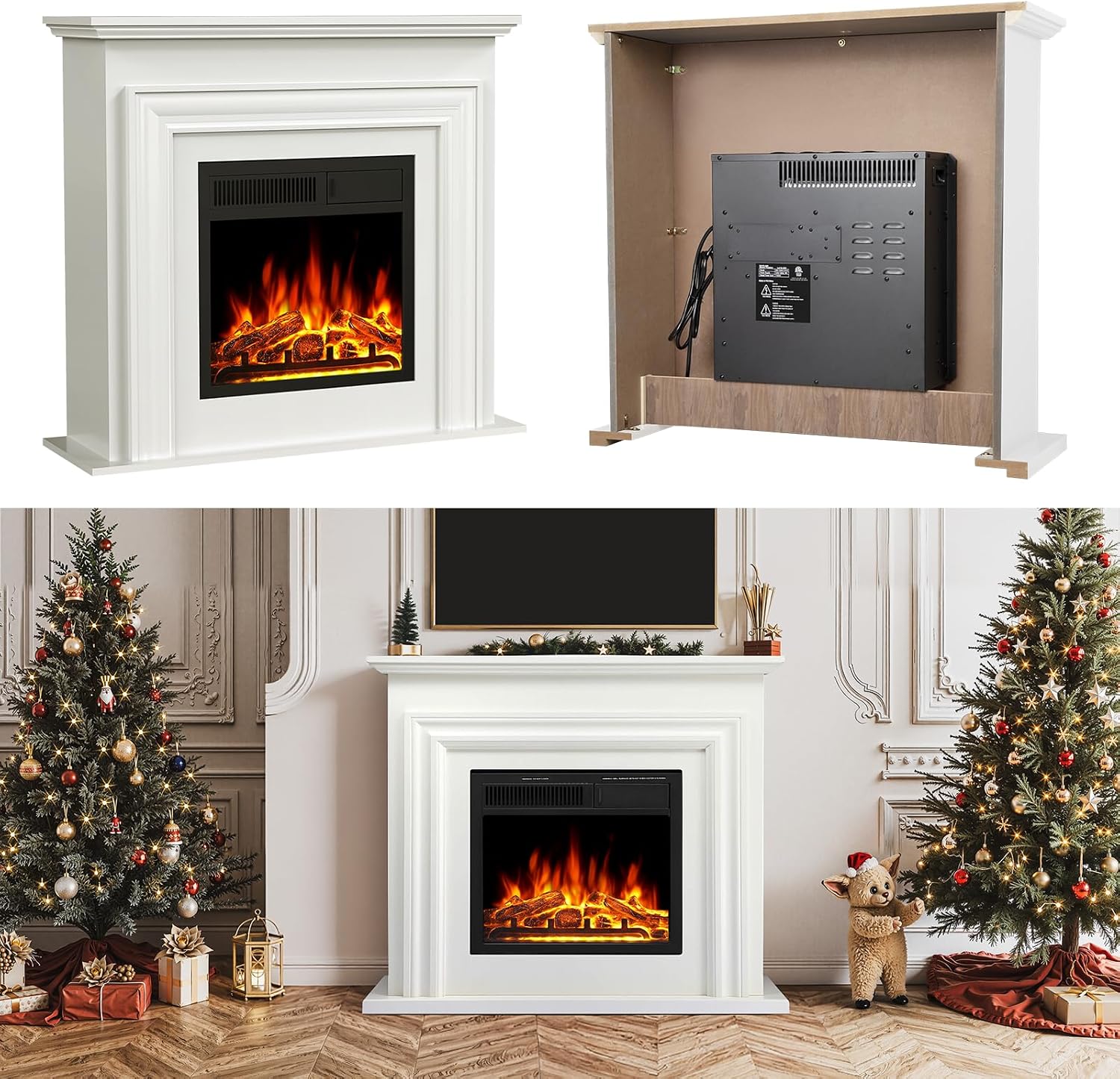ZAFRO 36" Freestanding Electric Fireplace with Mantel & 19" Insert Heater, Indoor Electric Fireplace Heater for Living Room, Realistic 3D Flame, Adjustable Brightness, Remote Control, White