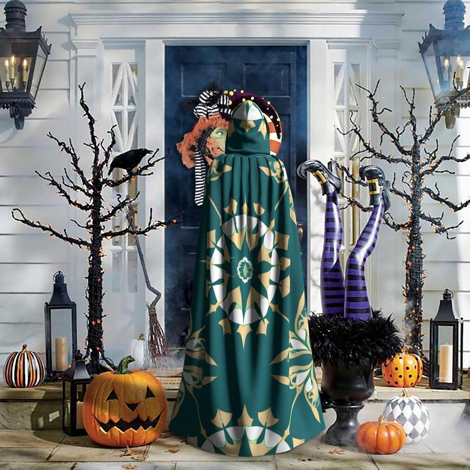 Exotic Style Floral Men Women Halloween Role Play Party Decoration Hooded Poncho
